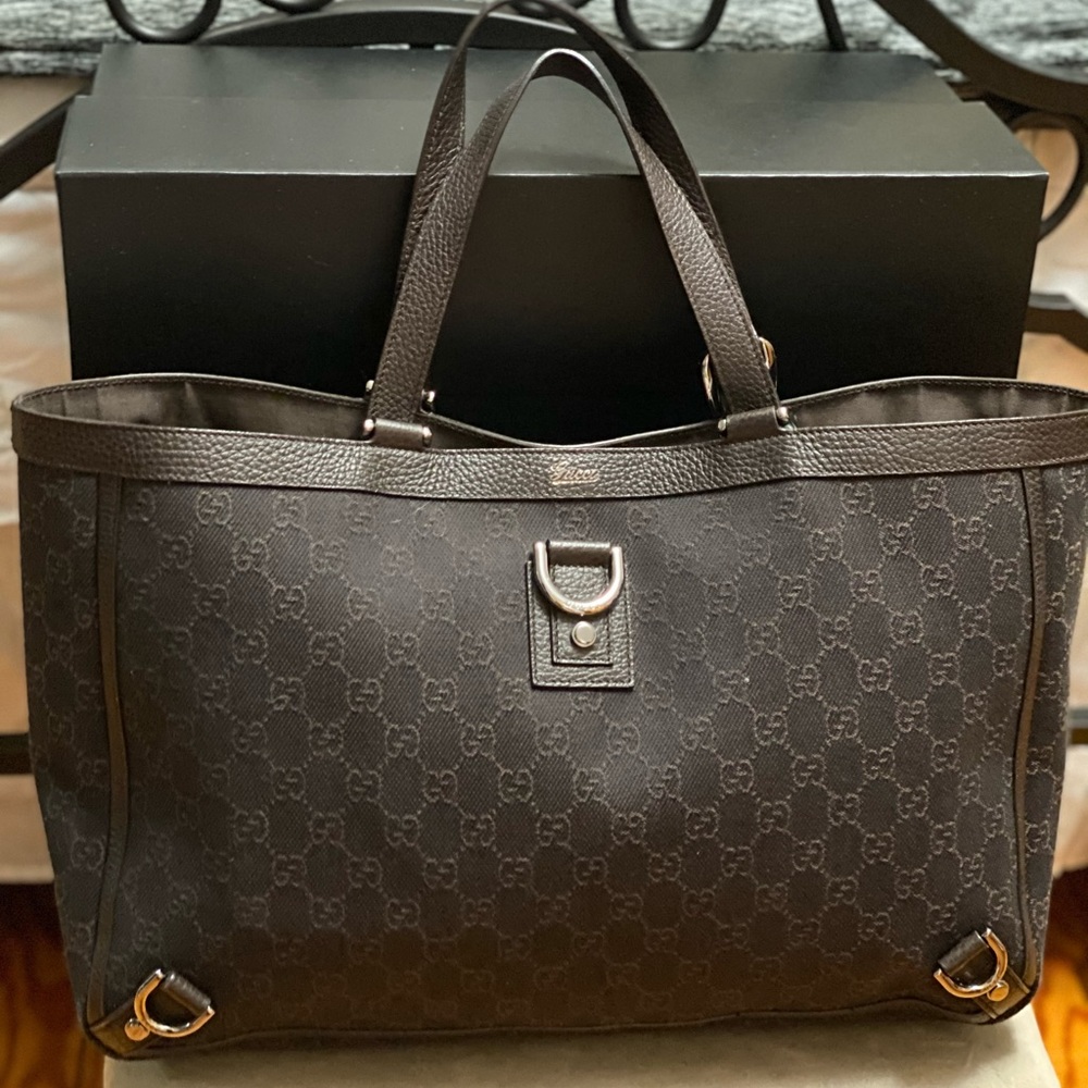 Pre-owned Gucci Small Abbey Dark Brown GG Tote